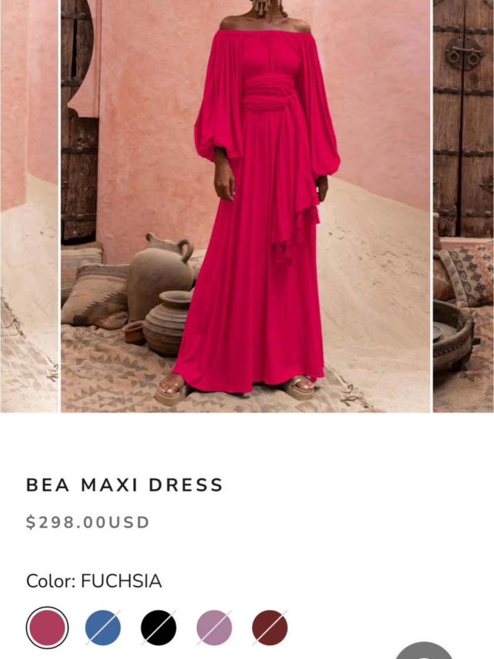 Bea Off-Shoulder Fuchsia Maxi Dress with Draped Waist Tie